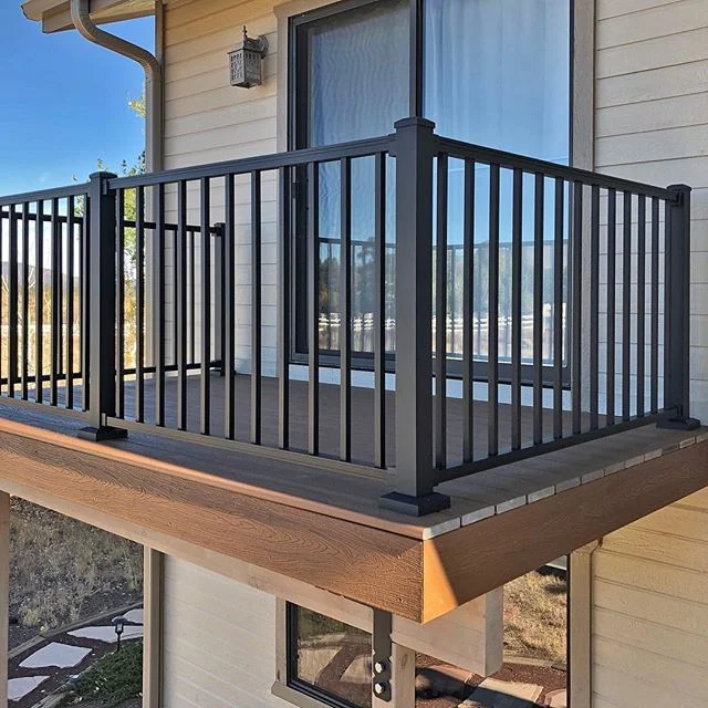 Deck balcony with metal railing