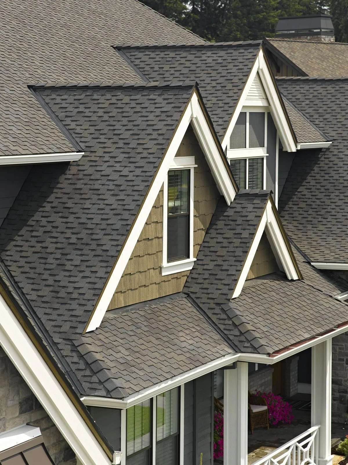 Close-up shingle roof installation
