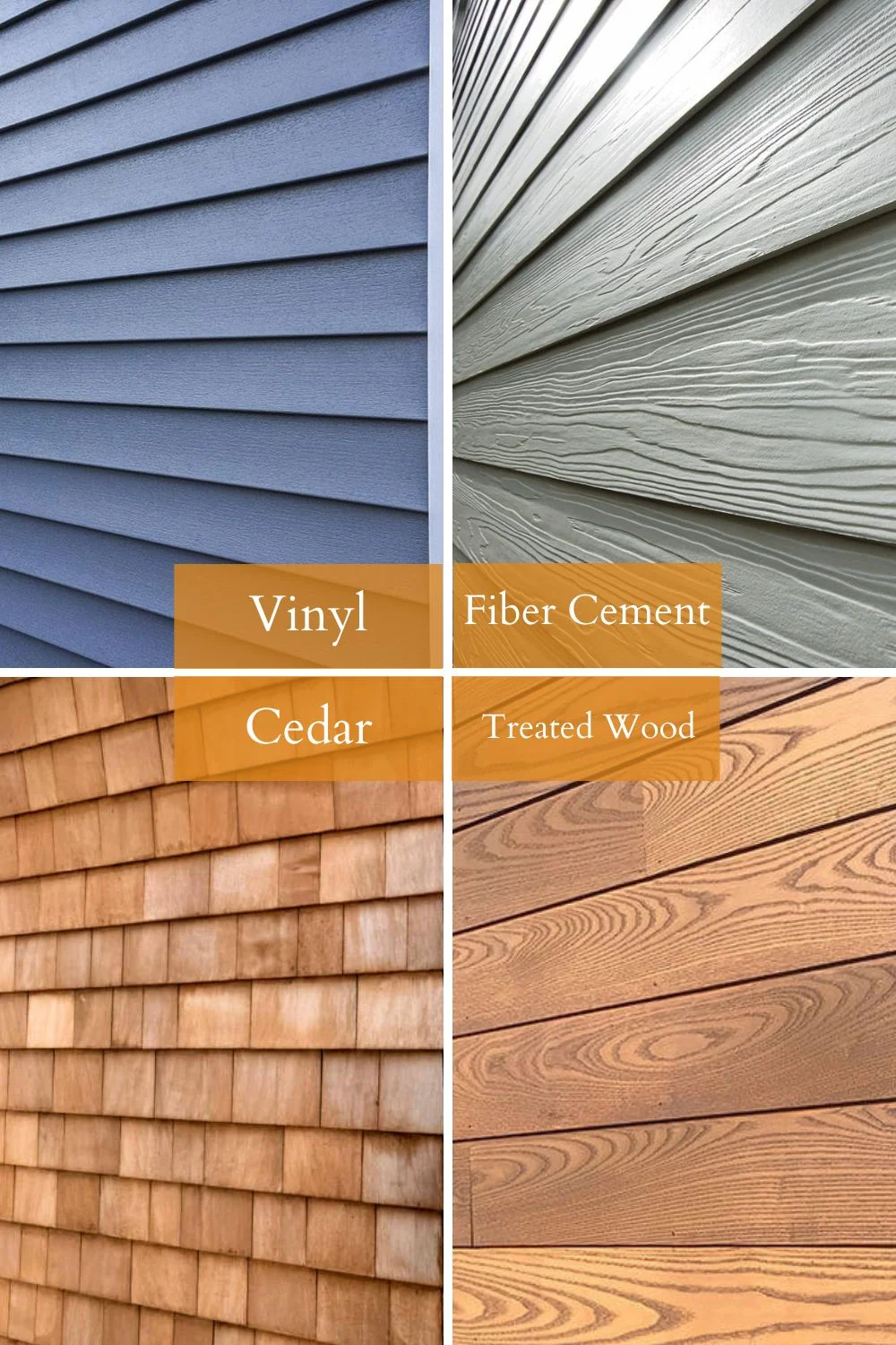 Siding materials vinyl fiber cement cedar