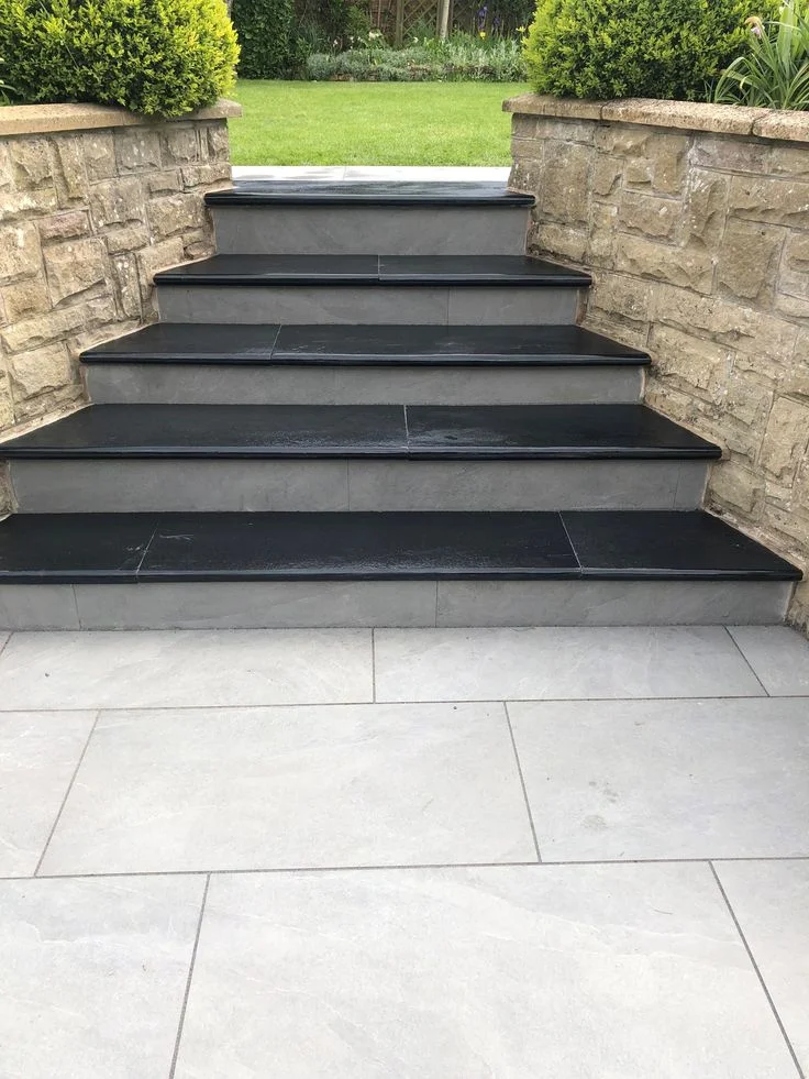 Slate stone garden steps with walls